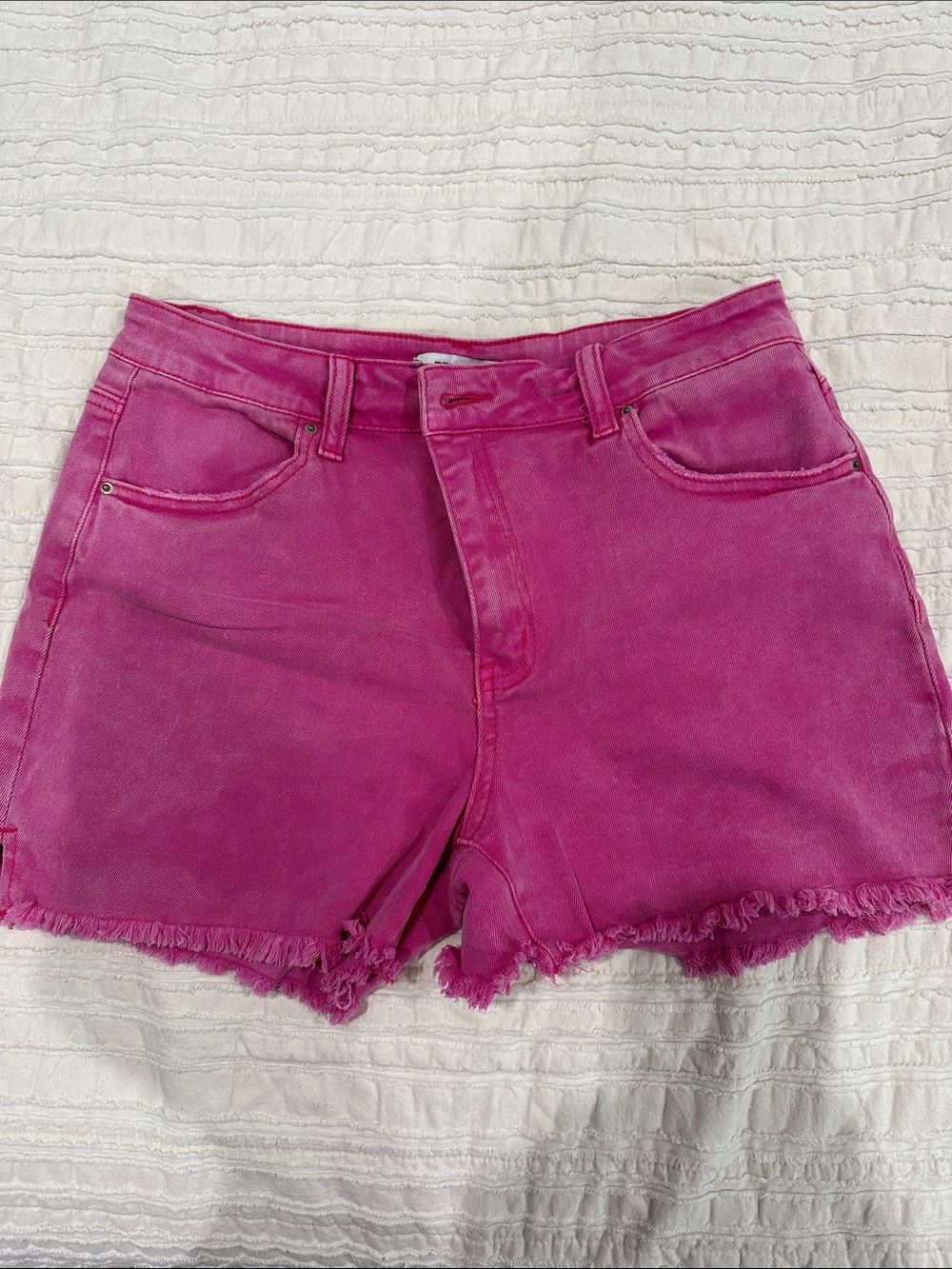 Women's High-Rise Frayed Hem Pink Denim Shorts